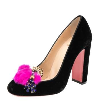 Pre Owned Christian Louboutin Black Velvet Maya Pumps Size 39