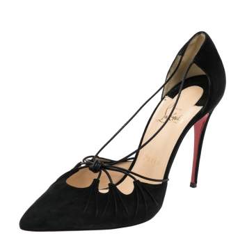 Pre Owned Christian Louboutin Black Suede Riri Pointed Toe Pumps Size 39.5