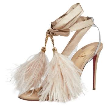 Pre Owned Christian Louboutin Beige PVC And Leather Marie Edwina  Ankle Wrap Sandals Size 40