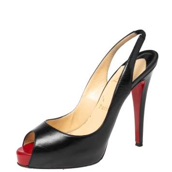 Pre Owned Christian Louboutin Black Leather No Prive Peep-Toe Pumps Size 37