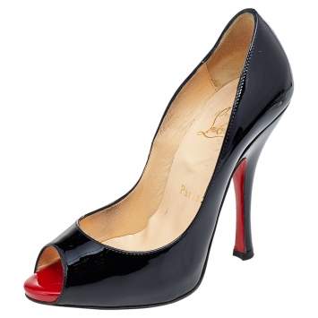 Pre Owned Christian Louboutin Black Patent Leather Maryl Peep Toe Pumps Size 36