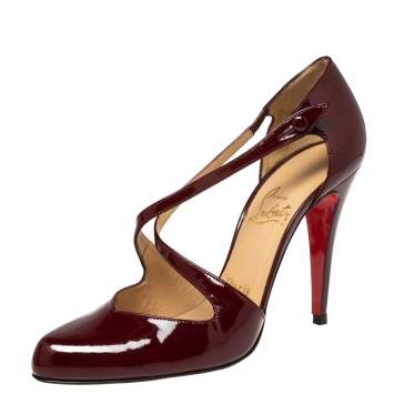 Pre Owned Christian Louboutin Burgundy Patent Leather Vita Dita Mary Jane Pumps Size 40