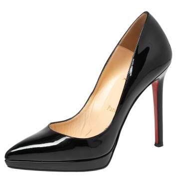 Pre Owned Christian Louboutin Black Patent Leather Pigalle Plato Pumps Size 35