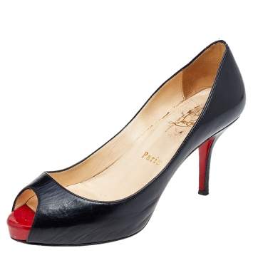 Pre Owned Christian Louboutin Black Leather Very Prive Platform Pumps Size 35