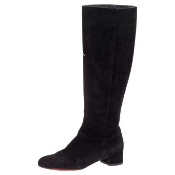 Pre Owned Christian Louboutin Black Suede Liliboot 30 Zipper Knee Length Boots Size 39