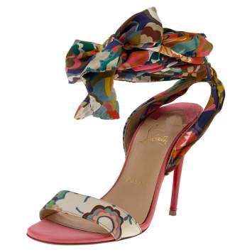 Pre Owned Christian Louboutin Multicolor Satin Sandale Du Desert Ankle Wrap Sandals 37