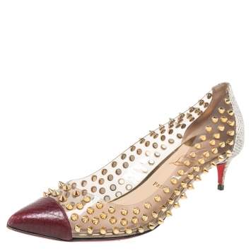 Pre Owned Christian Louboutin Multicolor Python And PVC Spike Pumps Size 39.5