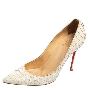 Pre Owned Christian Louboutin White Python Leather So Kate Pointed Toe Pumps Size 38.5