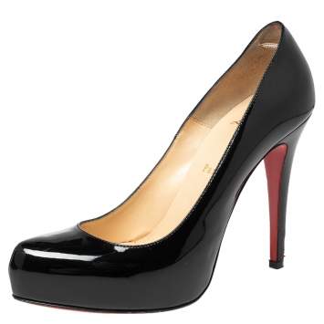 Pre Owned Christian Louboutin Black Patent Leather Rolando Platform Pumps Size 38
