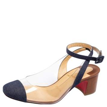 Pre Owned Christian Louboutin Blue Denim and PVC Asticocotte 55 Sandals Size 36
