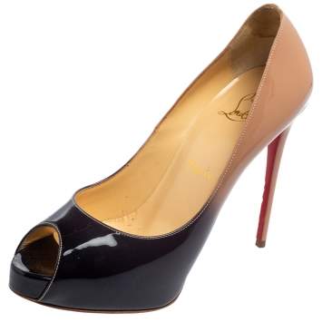 Pre Owned Christian Louboutin Ombre Beige/Black Patent Leather New Very Prive Pumps Size 37