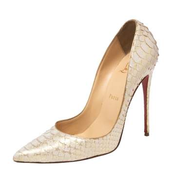 Pre Owned Christian Louboutin Cream/Gold Python Leather So Kate Pumps Size 39