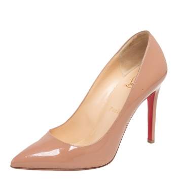 Pre Owned Christian Louboutin Beige Patent Leather Pigalle Pumps Size 38