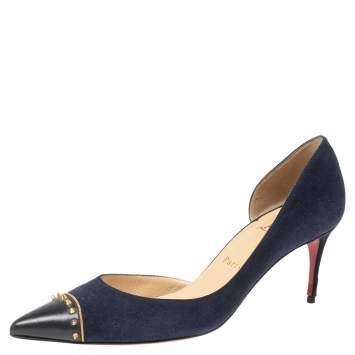 Pre Owned Christian Louboutin Blue Suede Leather Culturella D'Orsay Pointed Toe Pumps Size 39