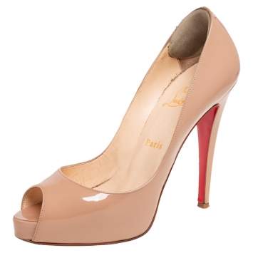 Pre Owned Christian Louboutin Beige Patent Leather Very Prive Pumps Size 39 