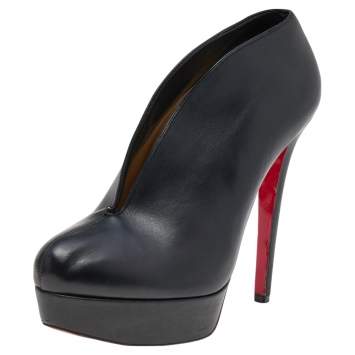 Pre Owned Christian Louboutin Black Leather Fast Plato Platform Booties Size 36.5