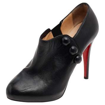 Pre Owned Christian Louboutin Black Leather C'est Moi Ankle Booties Size 37.5