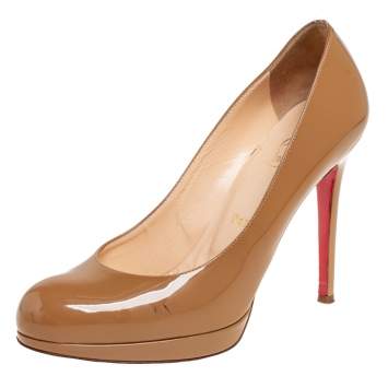Pre Owned Christian Louboutin Brown Patent Leather New Simple Pumps Size 37.5