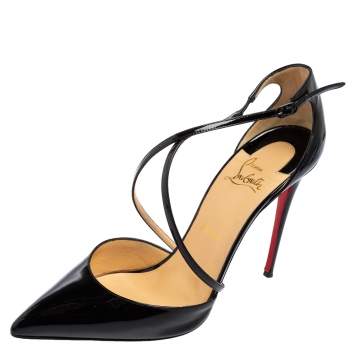 Pre Owned Christian Louboutin Black Patent Leather Cross Blake Pointed Toe Pumps Size 41