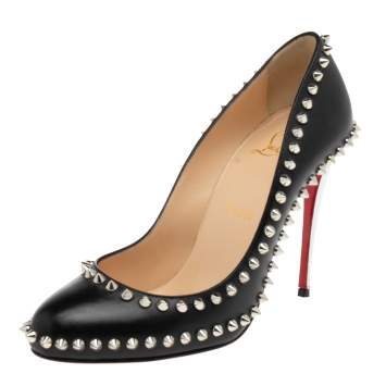 Pre Owned Christian Louboutin Black Leather Dorispiky Pumps Size 37.5