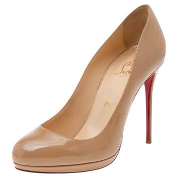 Pre Owned Christian Louboutin Beige Patent Leather New Simple Pumps Size 38.5