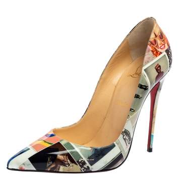 Pre Owned Christian Louboutin Multicolor Photo Collage Printed Patent Leather So Kate Pumps Size 39