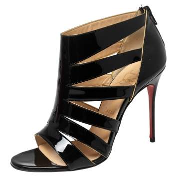 Pre Owned Christian Louboutin Black Patent Leather Beauty K Cage Sandals Size 38.5