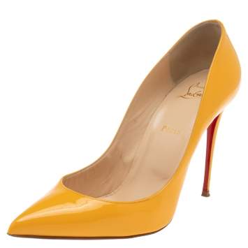 Pre Owned Christian Louboutin Topaz Patent Leather Pigalle Follies Pumps Size 41.5