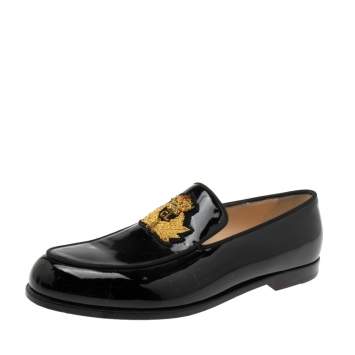 Pre Owned Christian Louboutin Black Patent Leather Laperouse Smoking Slippers Size 37.5