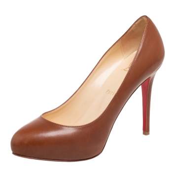 Pre Owned Christian Louboutin Brown Leather New Simple Pumps Size 38.5