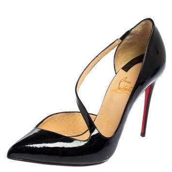 Pre Owned Christian Louboutin Black Patent Leather Jumping Cross Strap Pumps Size 38.5