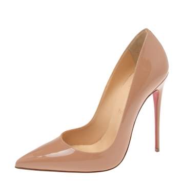 Pre Owned Christian Louboutin Beige Patent Leather So Kate Pumps Size 39