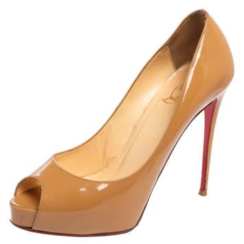 Pre Owned Christian Louboutin Beige Patent Leather Very Prive Pumps Size 39