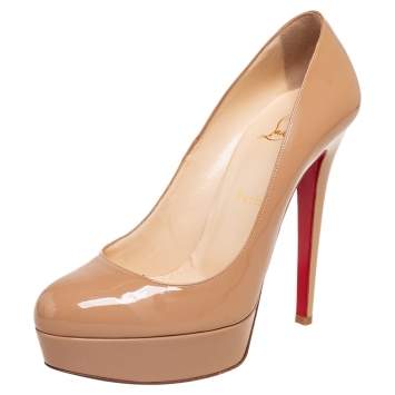 Pre Owned Christian Louboutin Beige Patent Leather Bianca Pumps Size 38