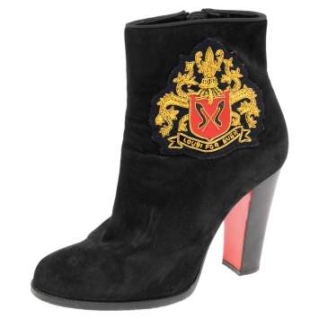 Pre Owned Christian Louboutin Black Suede  Ankle Boots Size 38