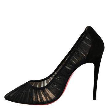 Pre Owned Christian Louboutin Tulle Ambrosina Suede Follies Draperia 100 Pumps EU 37