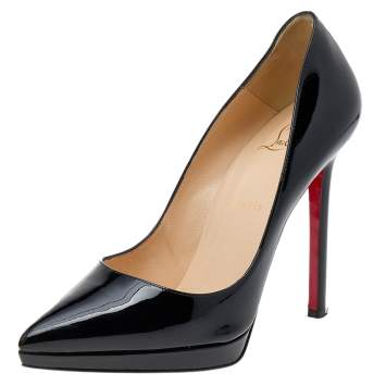 Pre Owned Christian Louboutin Black Patent Leather Pigalle Plato Pointed Toe Pumps Size 38.5
