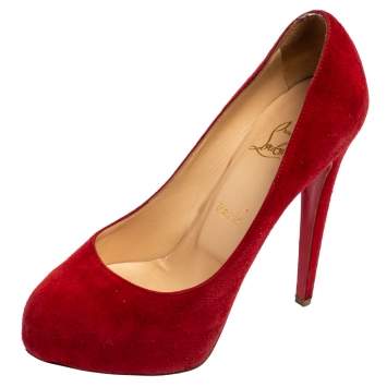 Pre Owned Christian Louboutin Red Suede Bianca Platform Pumps Size 37