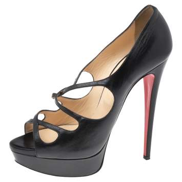Pre Owned Christian Louboutin Black Leather Mademoi Platform Pumps Size 40.5
