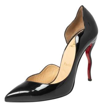 Pre Owned Christian Louboutin Black Patent Leather Dalida Scalloped Trim Pointed Toe Pumps Size 37