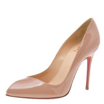 Pre Owned Christian Louboutin Beige Patent Leather Corneille Pointed Toe Pumps Size 36.5