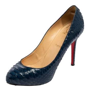 Pre Owned Christian Louboutin Navy Blue Python Leather New Simple Pumps Size 38.5