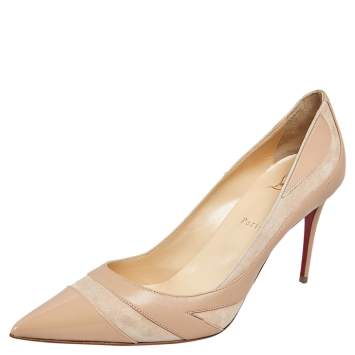 Pre Owned Christian Louboutin Beige Patent Leather And Suede Galativi Pumps Size 42