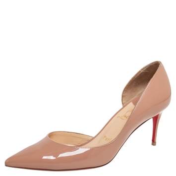 Pre Owned Christian Louboutin Beige Patent Leather Iriza Pumps Size 39