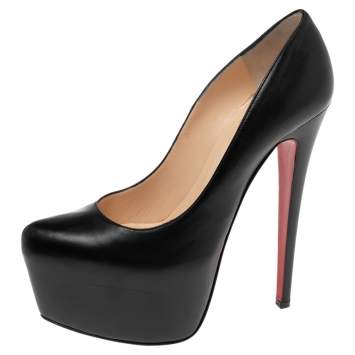 Pre Owned Christian Louboutin Black Leather Daffodile Platform Pumps Size 38