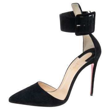 Pre Owned Christian Louboutin Black Suede Harler Ankle-Strap Pumps Size 39
