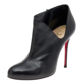 Pre Owned Christian Louboutin Black Leather Lisse Ankle Booties Size 37.5