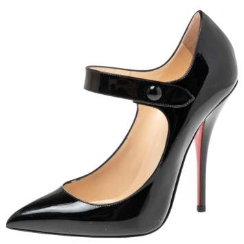 Pre Owned Christian Louboutin Black Patent Leather Neo Pensee Mary Jane Pumps Size 37 