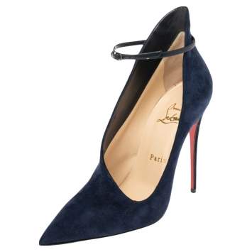 Pre Owned Christian Louboutin Navy Blue Suede Vampydolly Ankle Booties Size 37