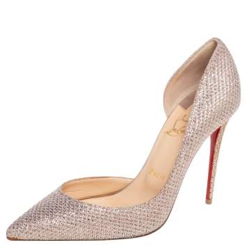 Pre Owned Christian Louboutin Metallic Pink Glitter Fabric Iriza D'orsay Pumps Size 39